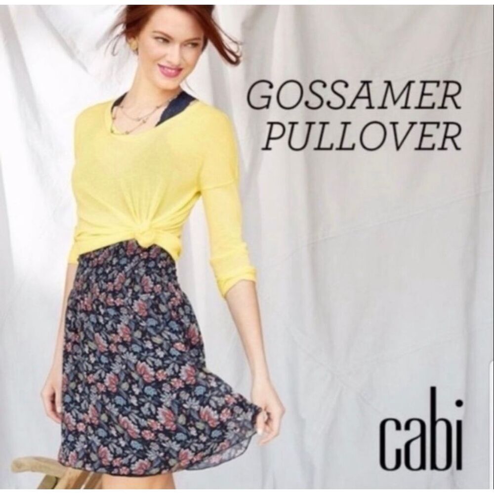 Cabi Gossamer Sweater Yellow Lightweight‎ Semi Sheer Pullover Medium #5139
